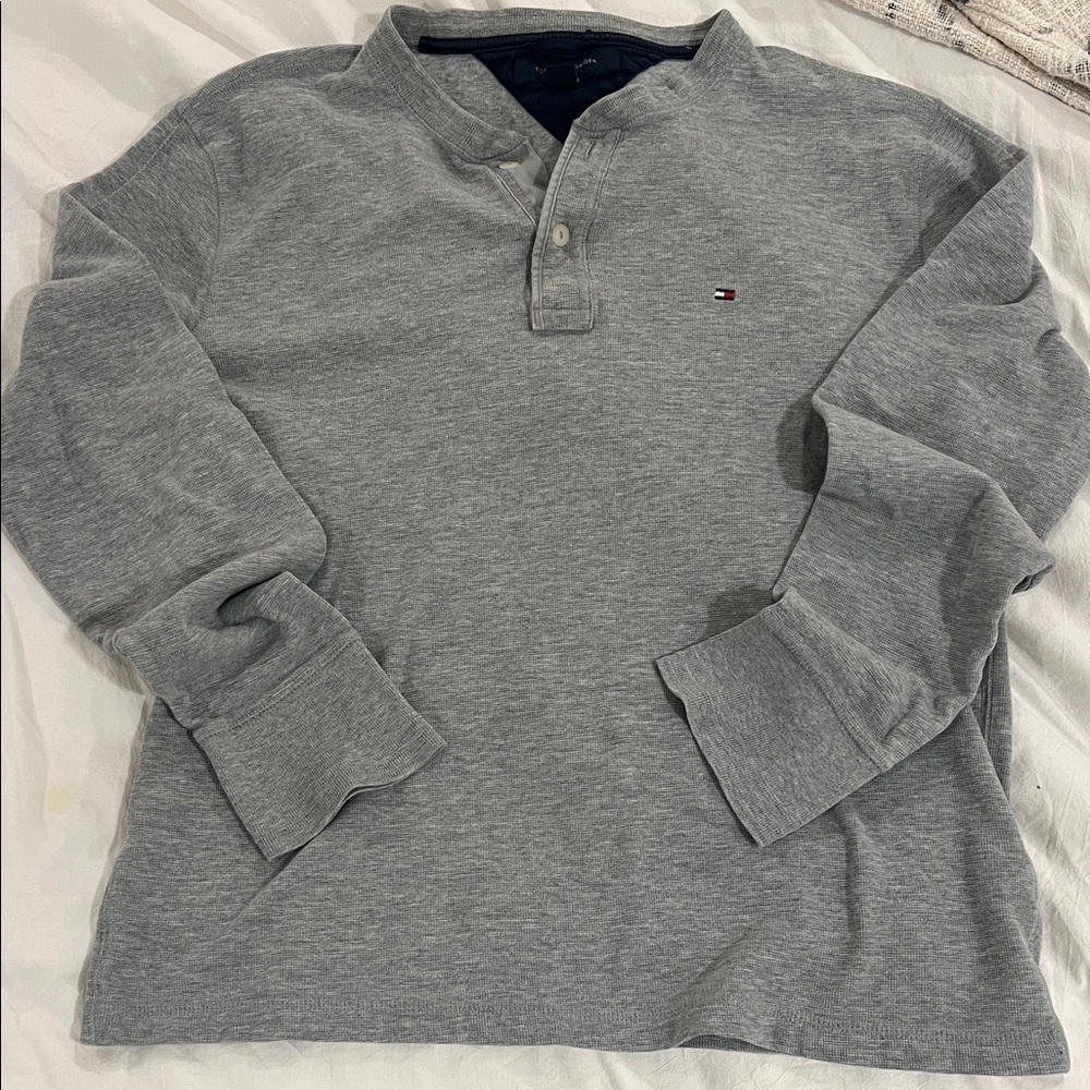 Men's Gray Long Sleeve waffle knit Shirt